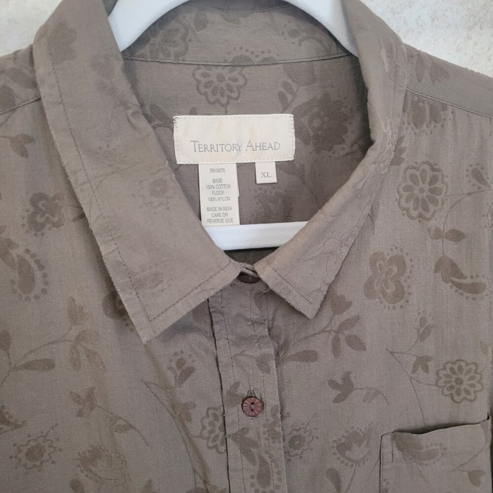 Territory Ahead Floral Brown Long Sleeve Shirt Flocked  Designs Size XL - Picture 4 of 14